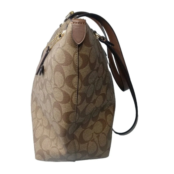 Coach Gallery Tote Signature Canvas  Gold khaki Saddle CarryAll F79609 MSRP $378 - Picture 6 of 15